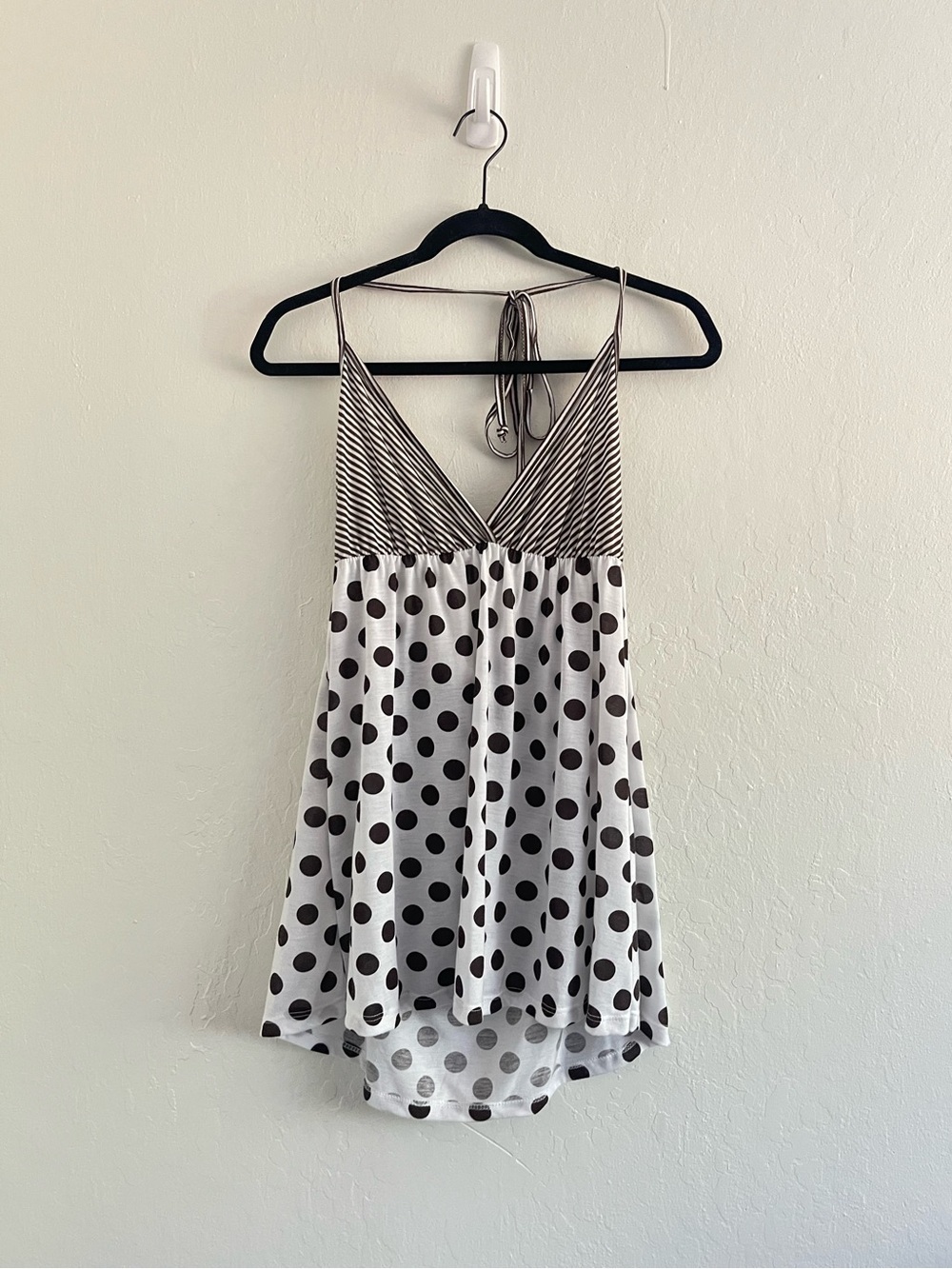 Y2K Ambiance Brown White Stripe Polka Dot Halter Top Tank Womens Size XL